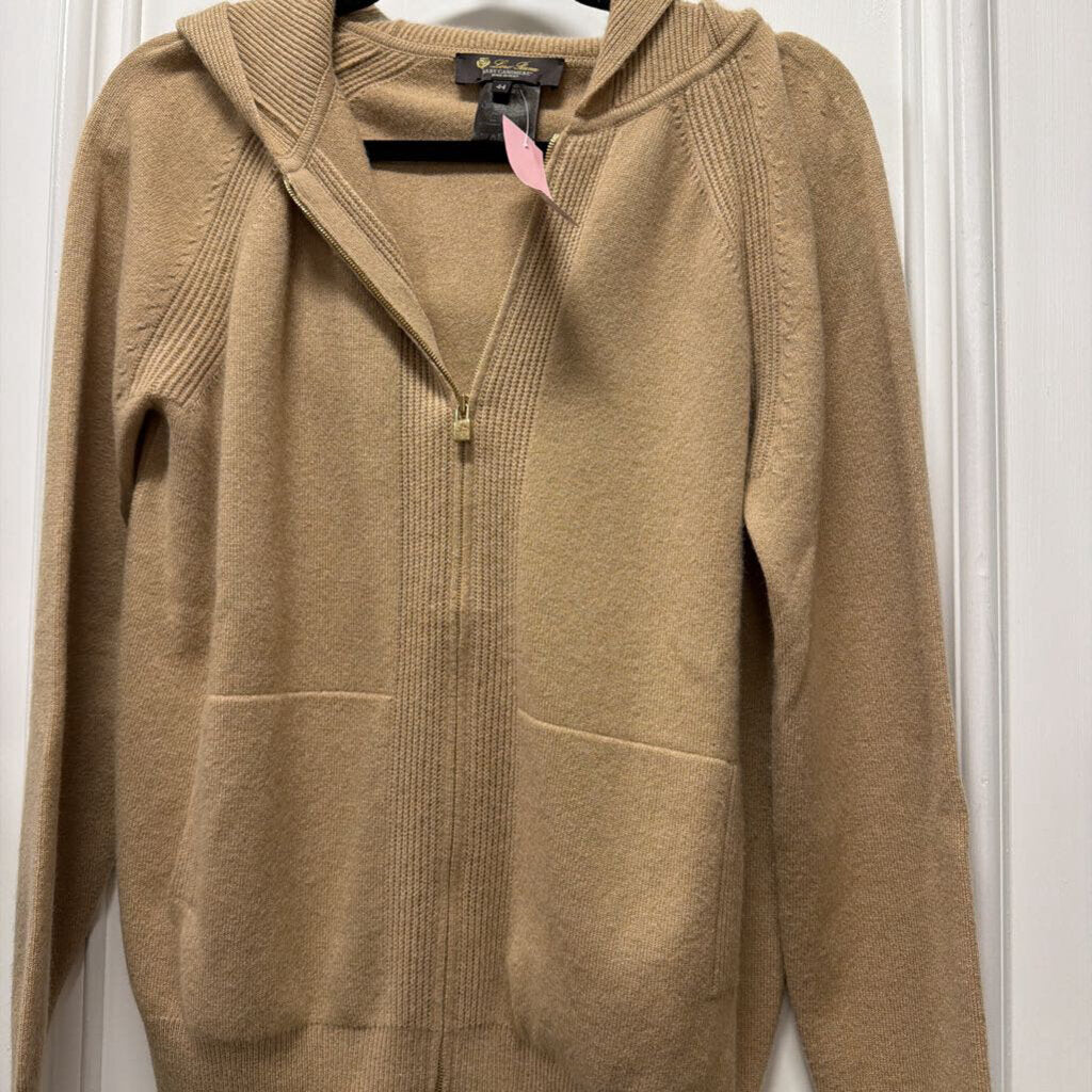 Tan Cashmere Zip Up Hoodie