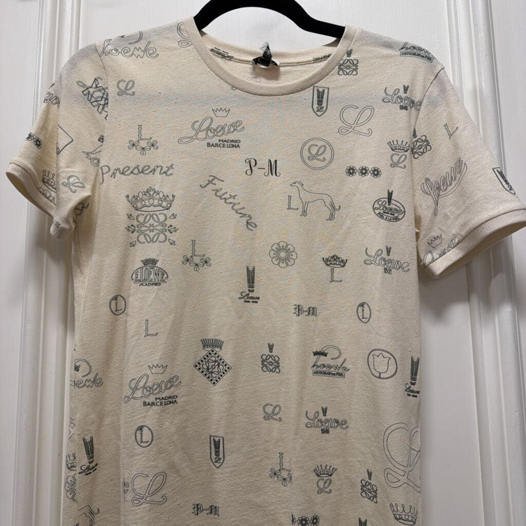 Beige Cotton/Silk Logo Print Tee