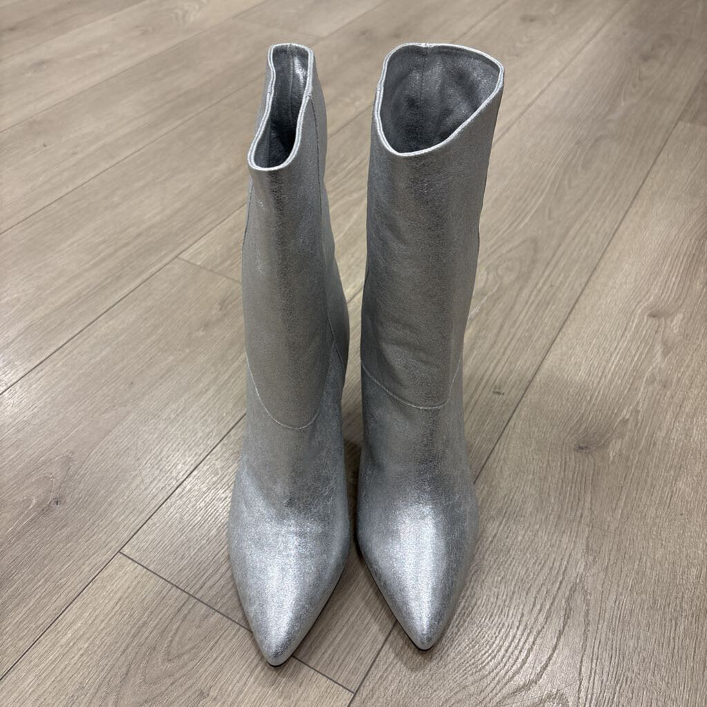 Metallic Silver Leather Boot