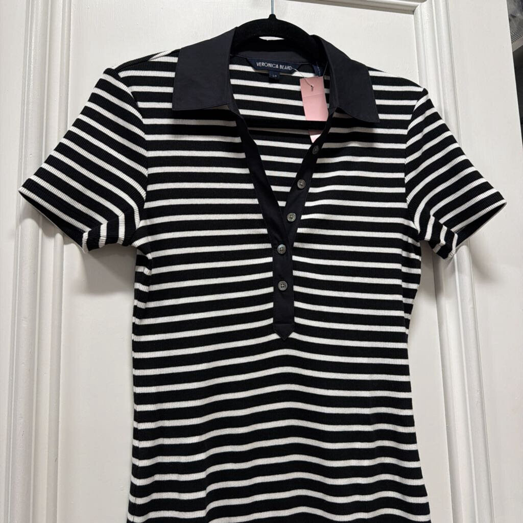 Black/White Stripe Polo Style Cotton Dress