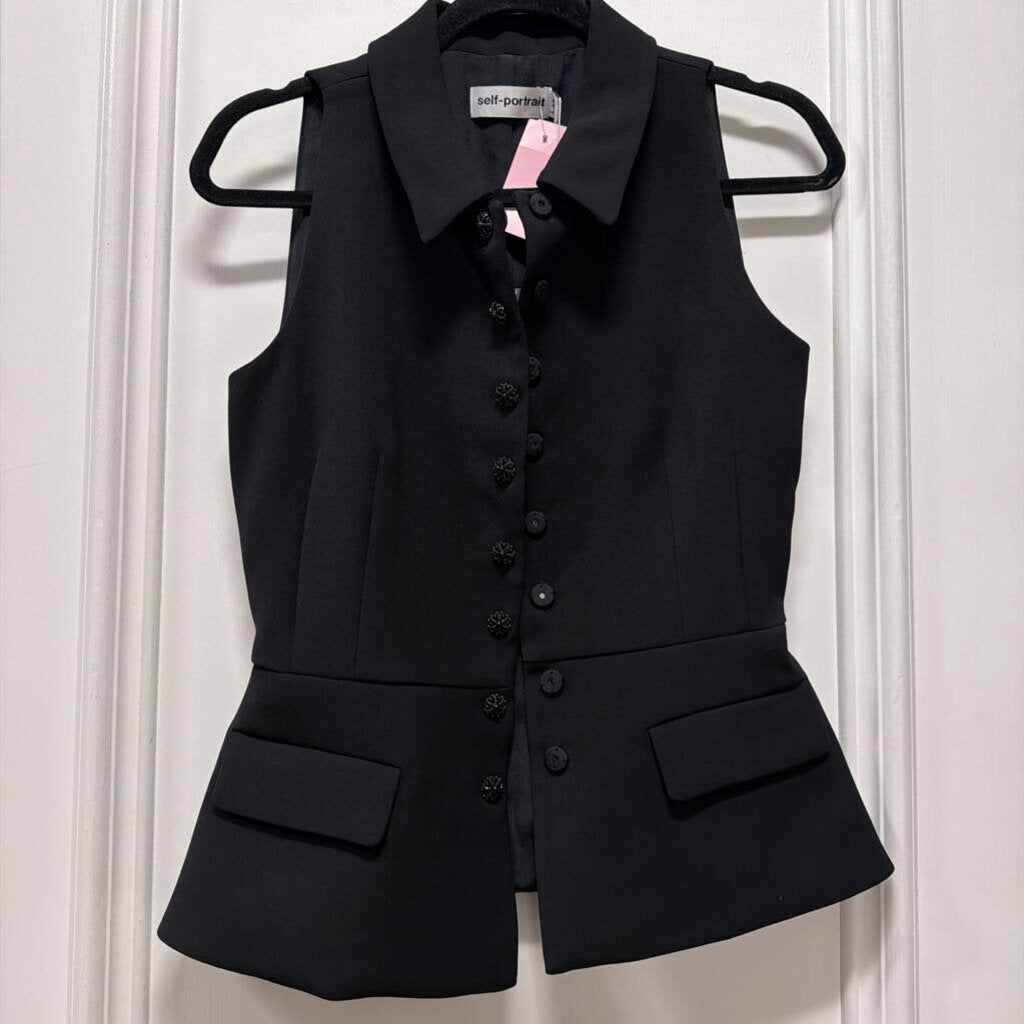 Black Tailored Embellished-Button Vest
