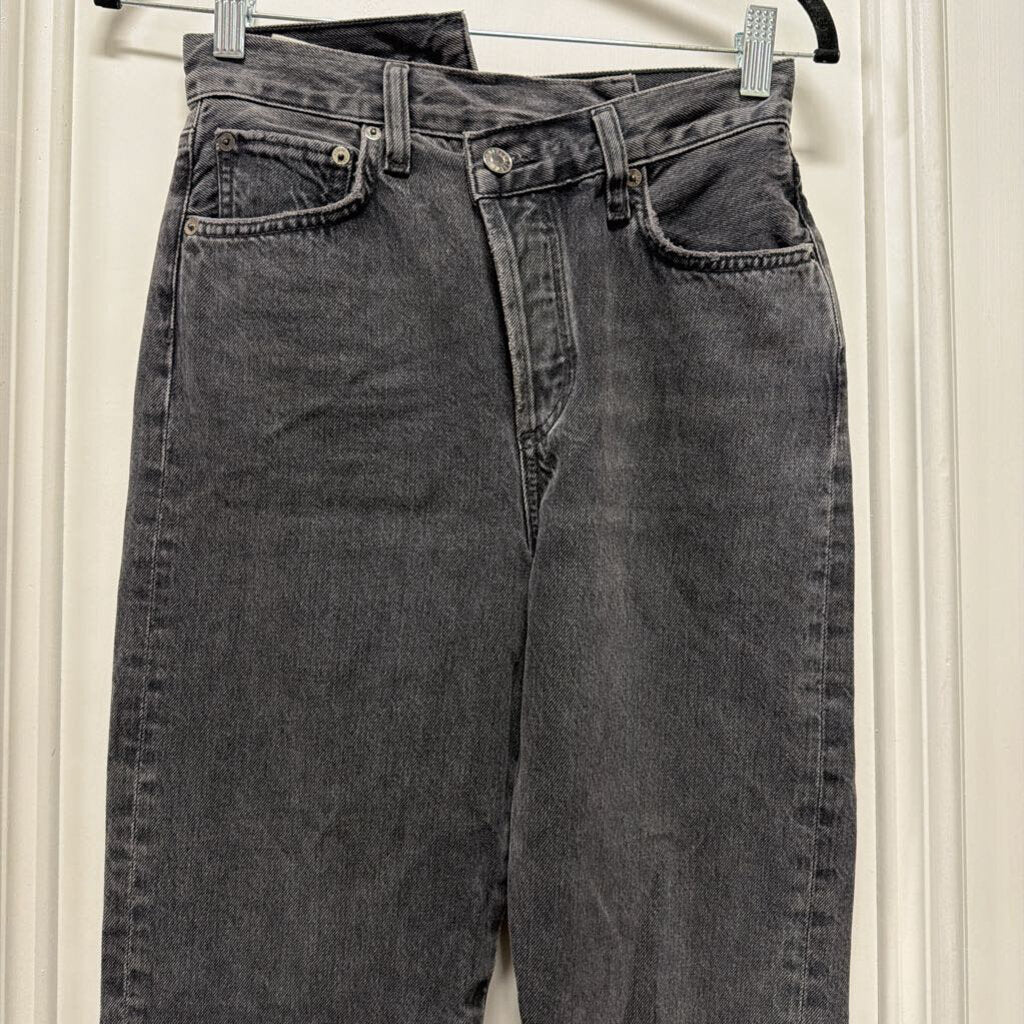 Black Denim Straight Frayed Hem Button Up Jeans