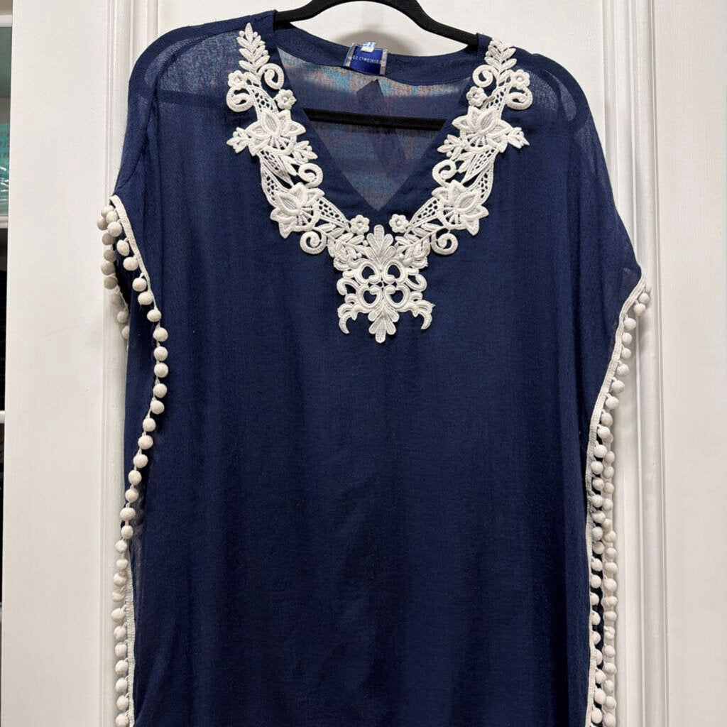 Navy/White Poncho Coverup