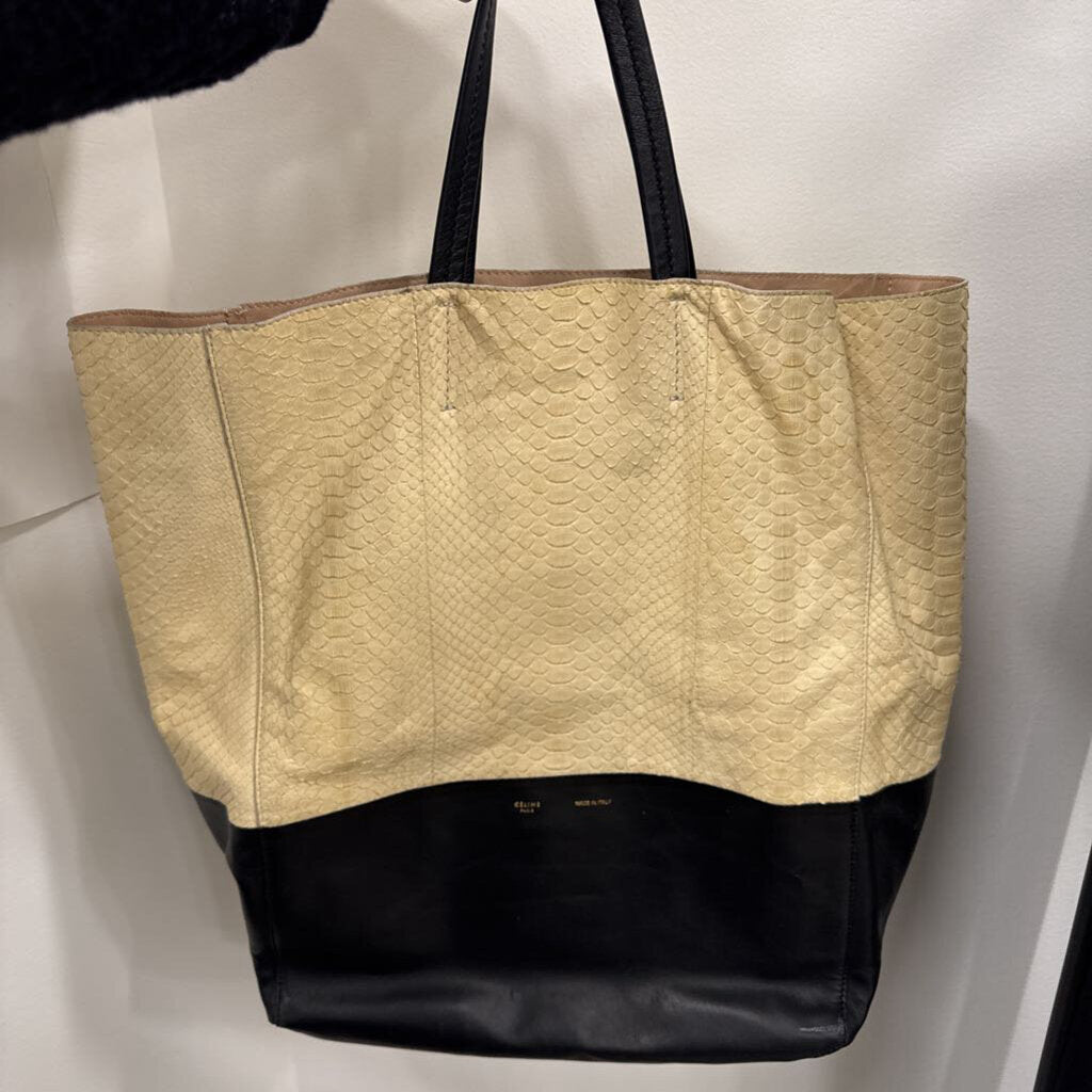 Cream & Black Python Vertical Cabas Tote
