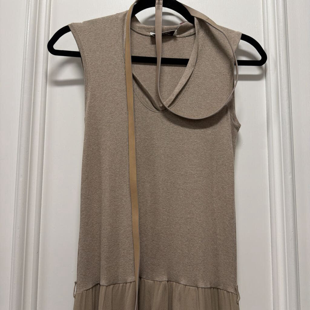 Beige Cotton Silk Maxi Dress w/ Belt