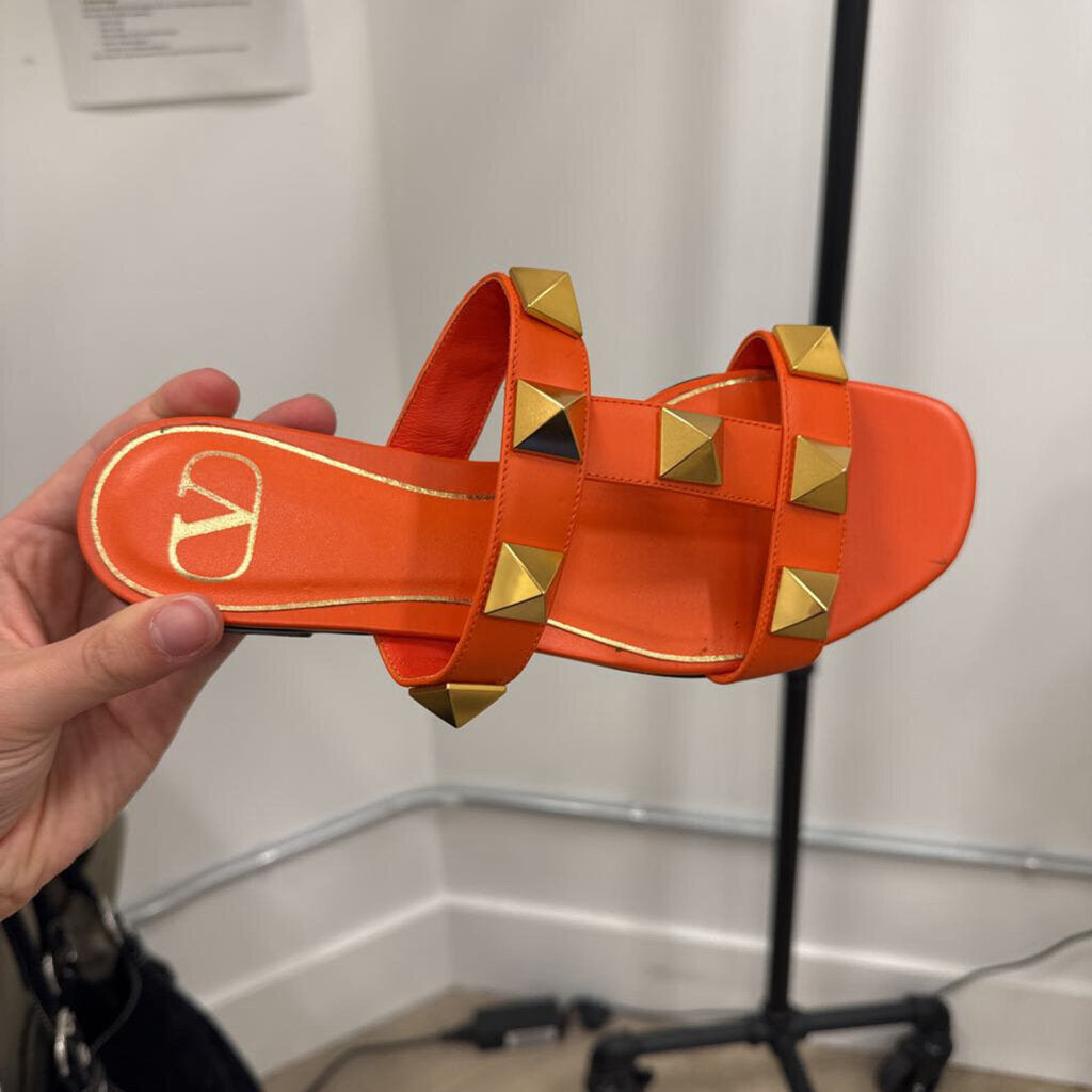 Orange Leather Rockstud Sandal