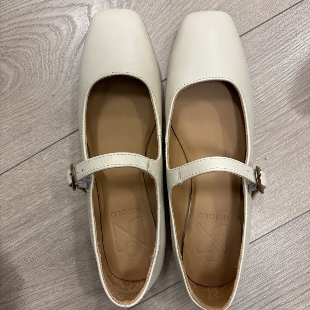 Cream Leather Mary Jane Flat