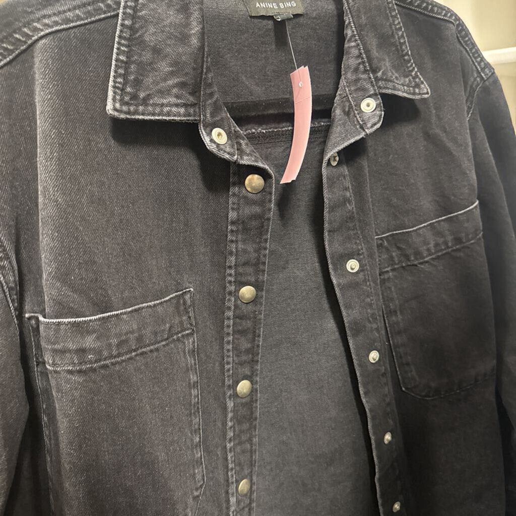 Black Washed Denim Shirt Jacket