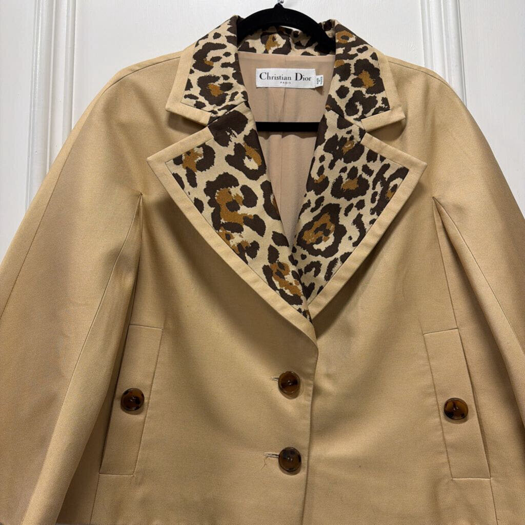 Beige Cotton/Silk Jacket w/ Leopard Lapel