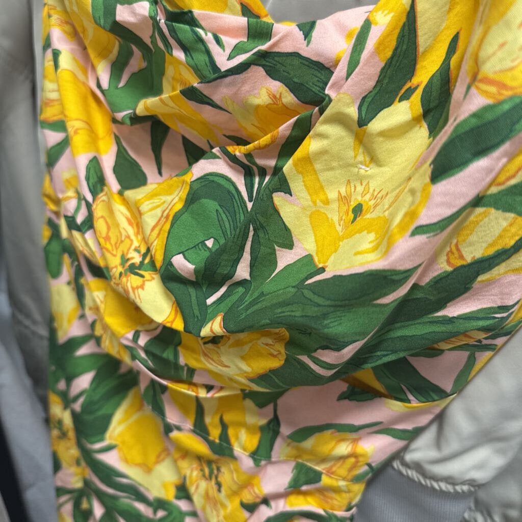 Pink Cotton Floral Print Ruched Dress