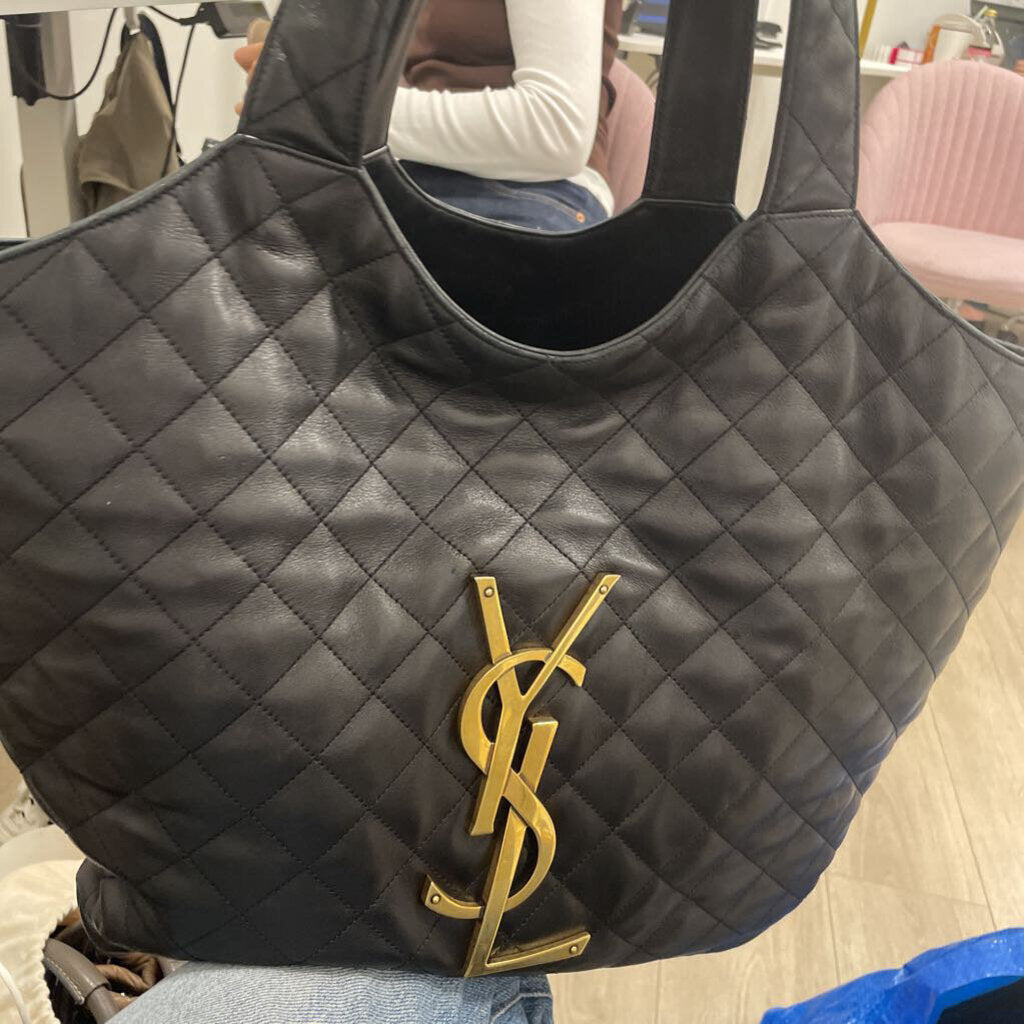 Black Leather Icare Tote (as is pouch damaged)