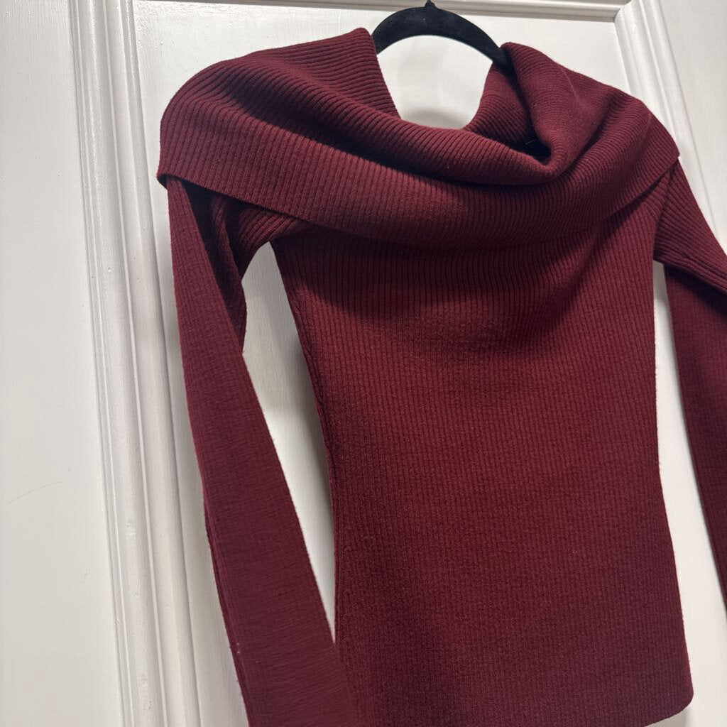 Maroon Merino Wool Off-Shoulder Sweater