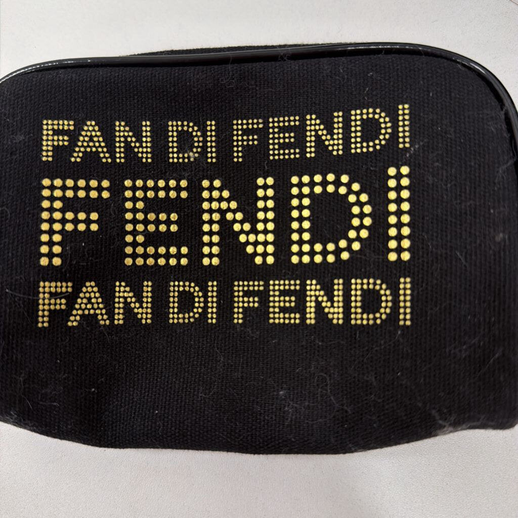 Black Canvas Gold Logo Cosmetic Bag
