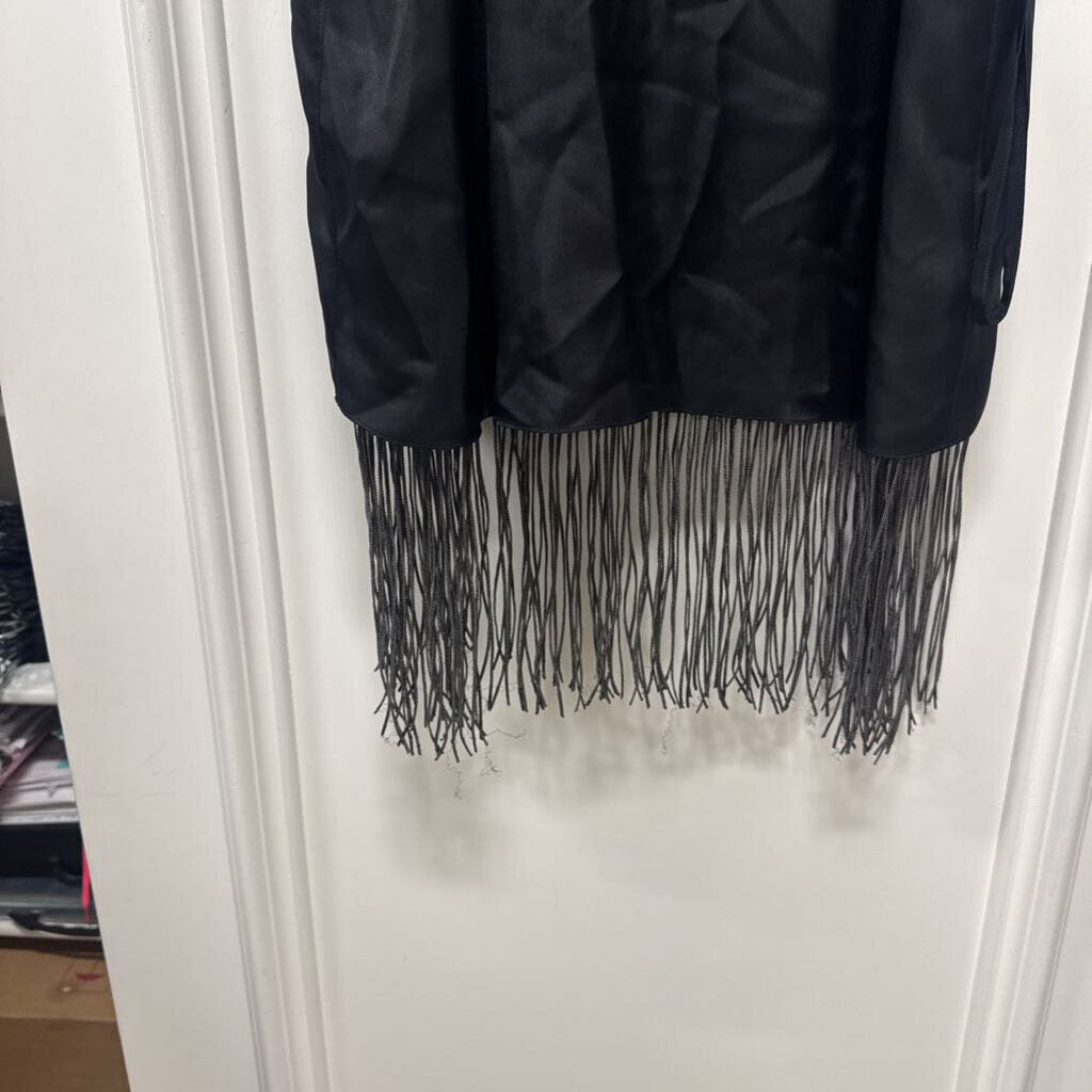 Black Silk Monili-Bead Fringe Top