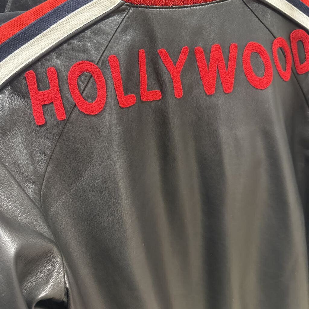 Black Leather "Hollywood" Bomber Jacket
