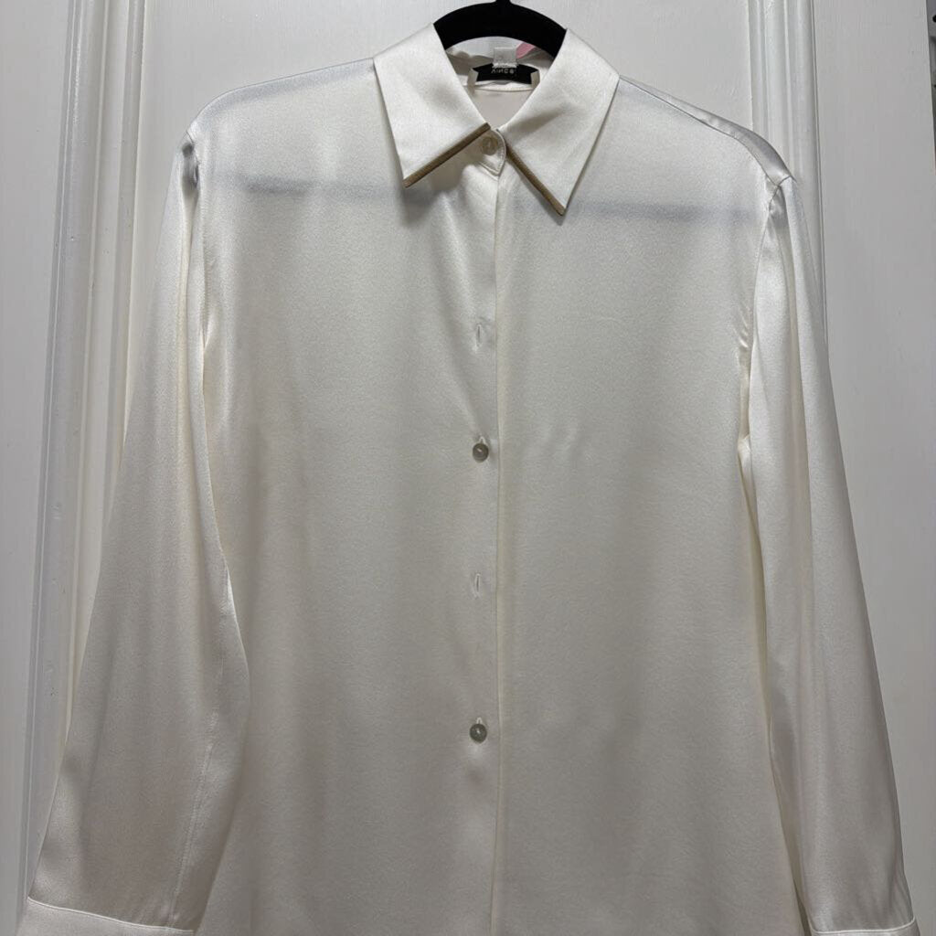 White Silk Button Up Top