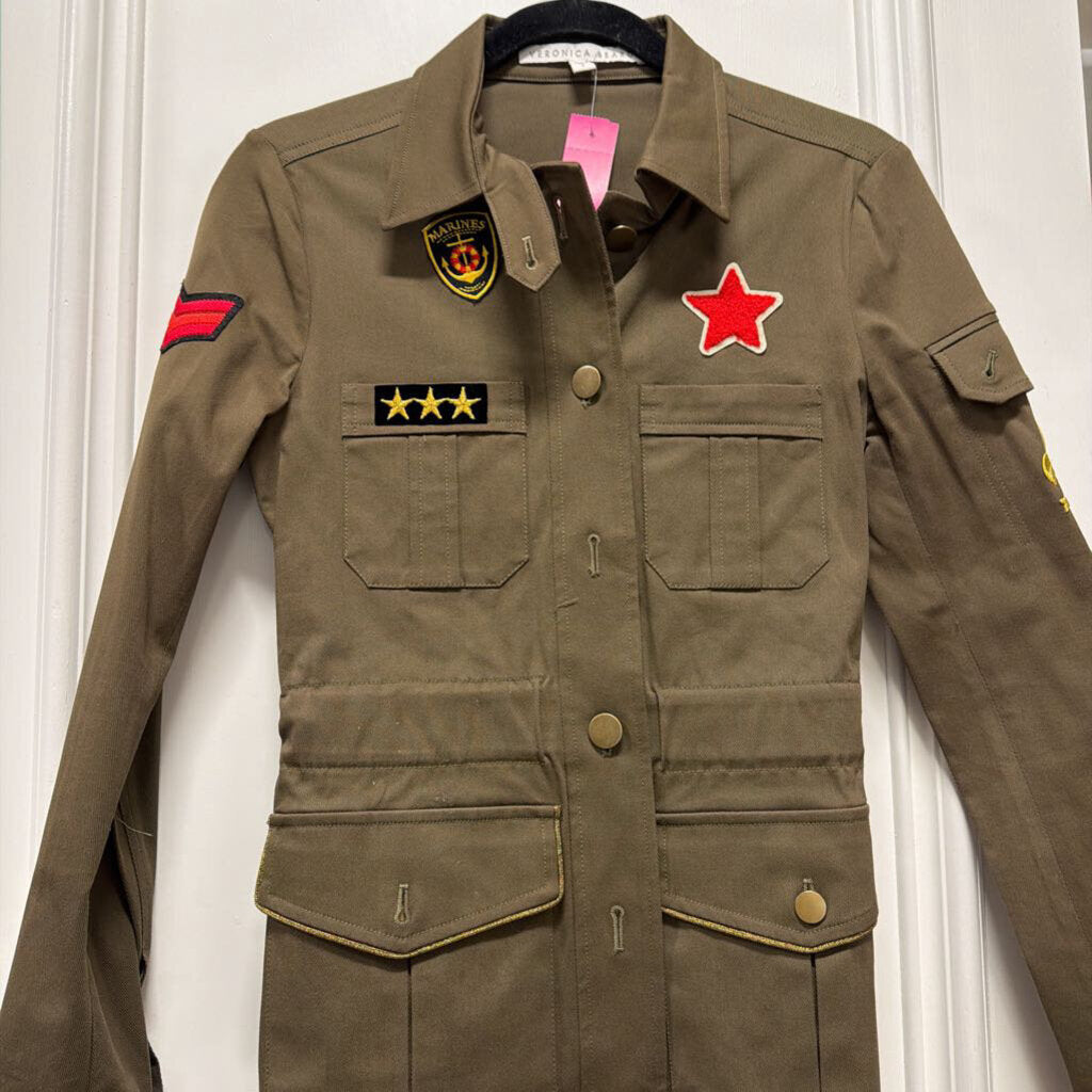 Olive Green Cotton Blend Utility Jacket, 0