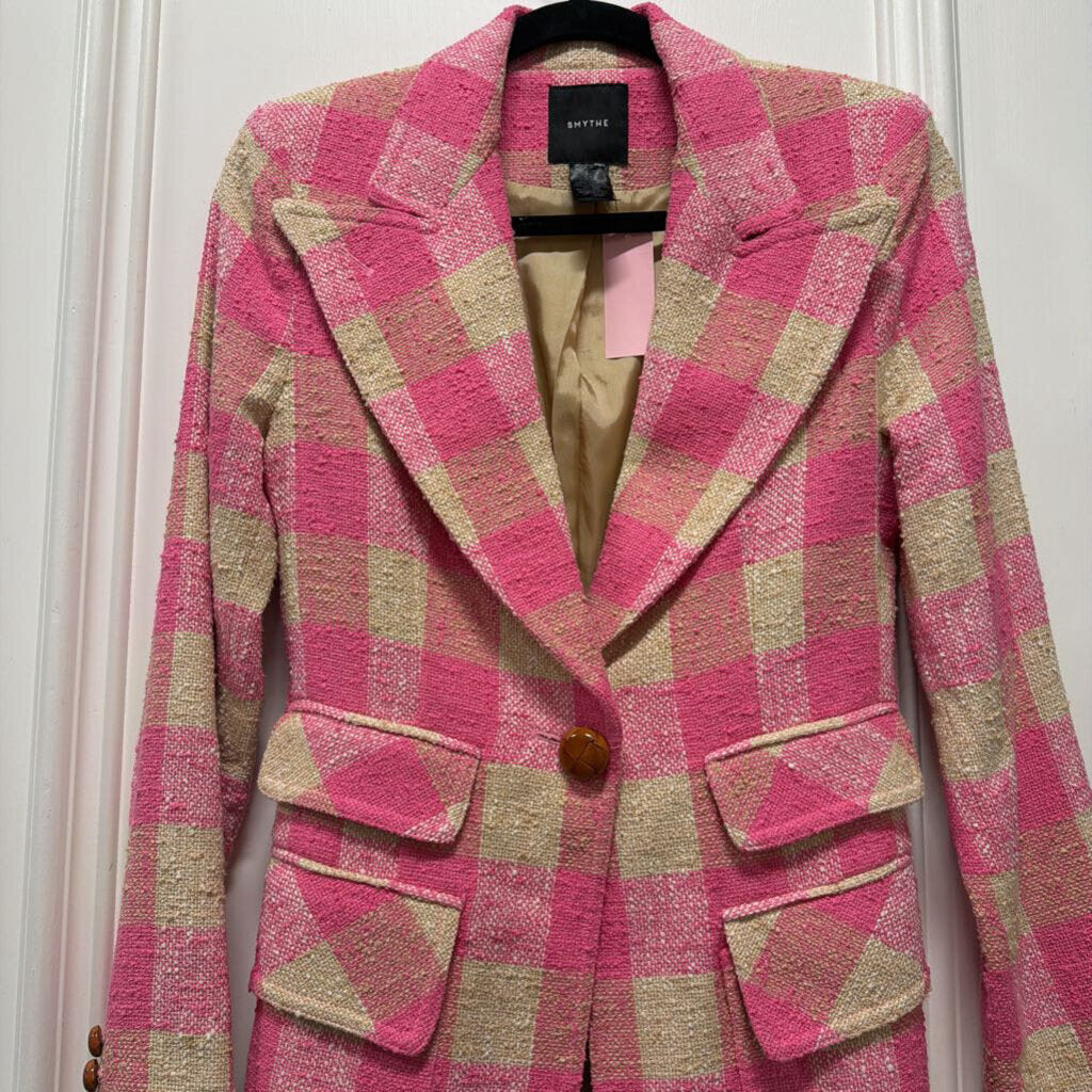 Pink Cotton Check Blazer