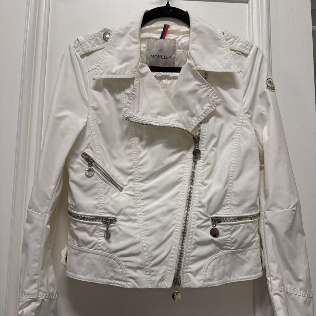 White Poly Nylon Moto Jacket, 2