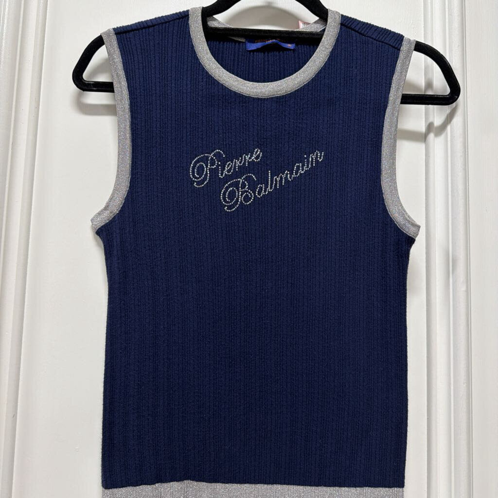 Navy Crystal Logo Crewneck Top, n/a