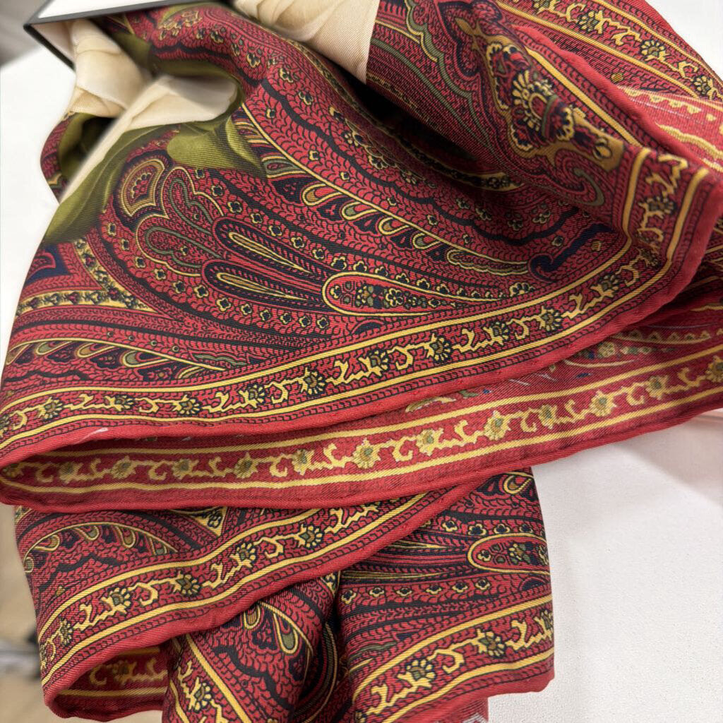 Burgundy Paisley Print Silk Scarf