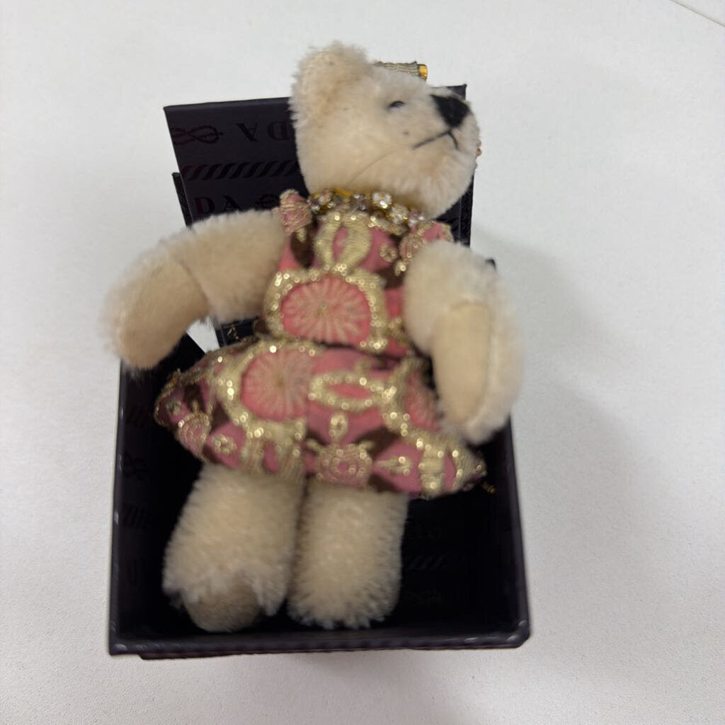 Prada White Pink Brocade Teddy Key Chain