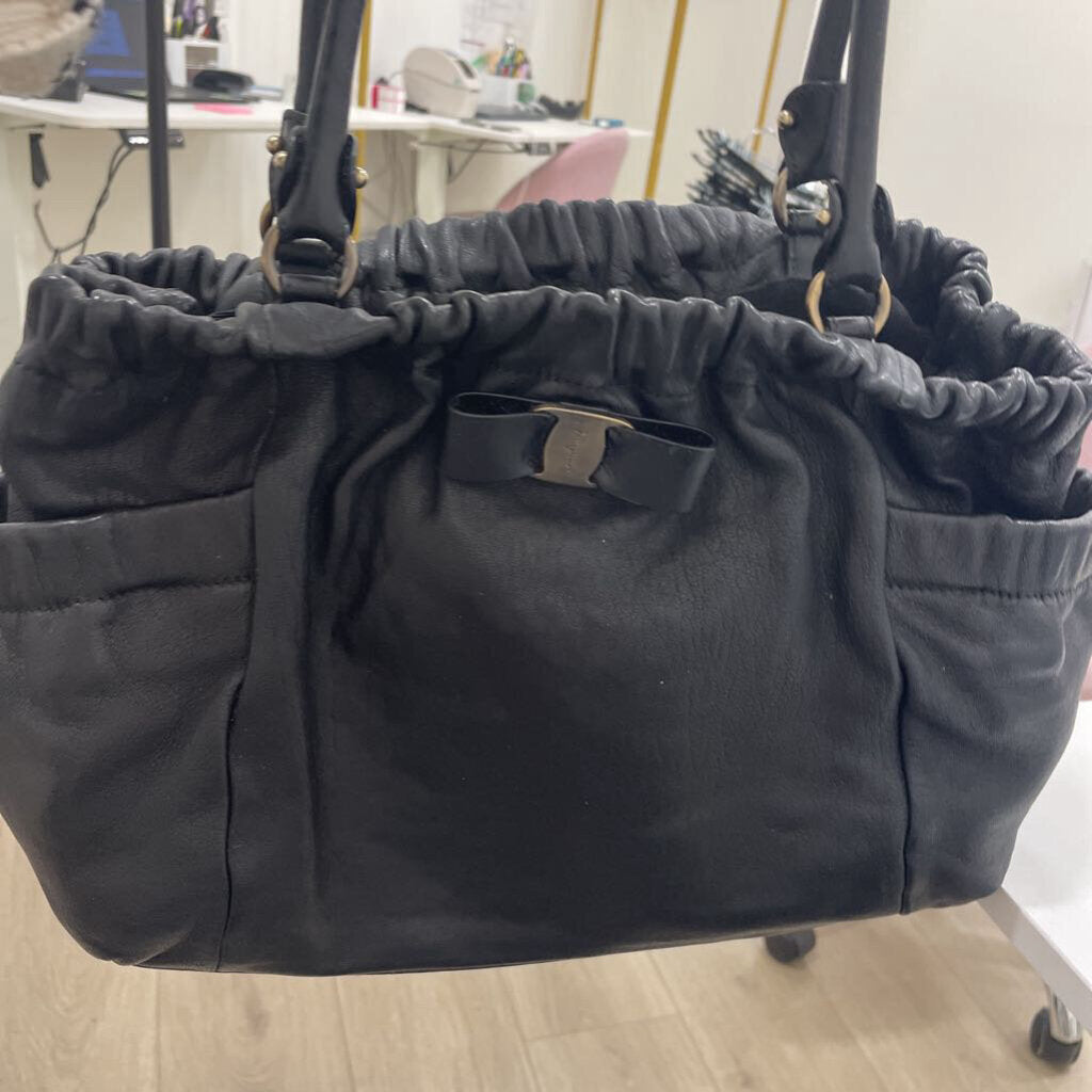 Black Leather Scrunched Handbag