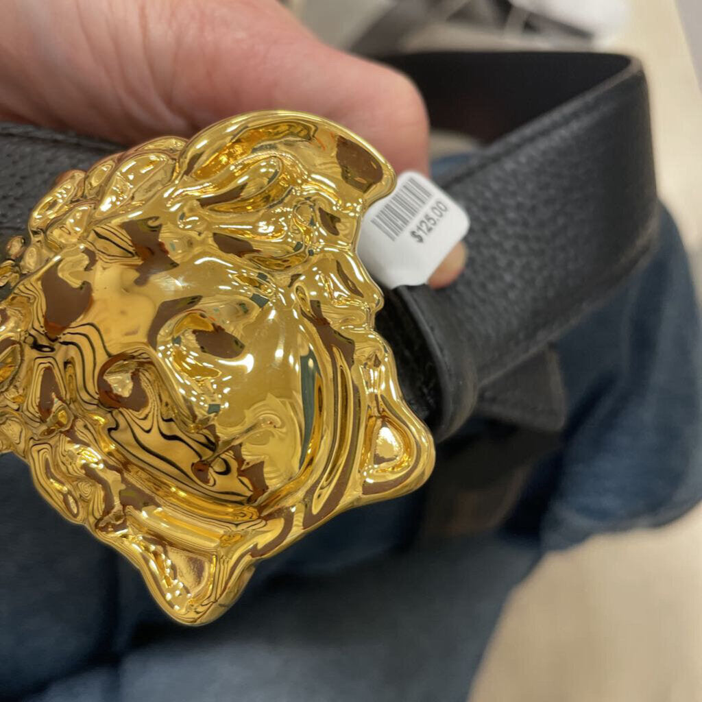 Black Leather Gold Buckle Belt