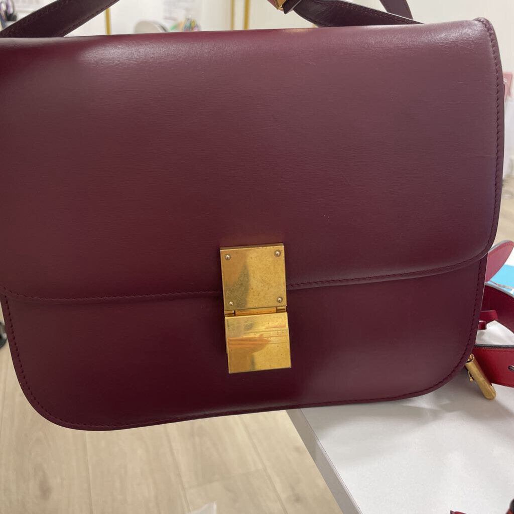 Burgundy Leather Medium Box Bag