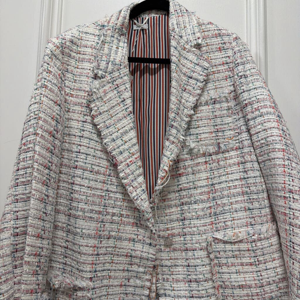 White Cotton Blend Tweed Jacket (NWT), 44