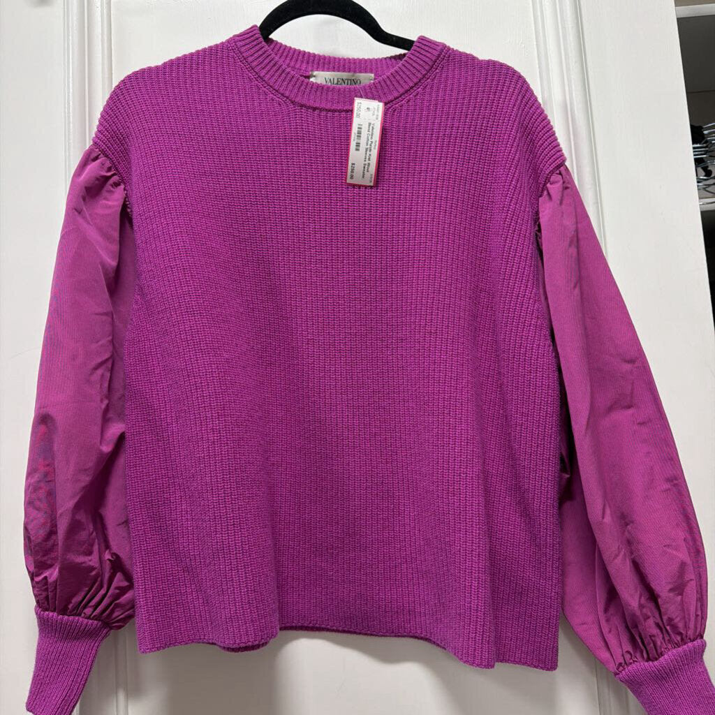 Purple Knit Wool Blend Cotton Sleeves Sweater, XS