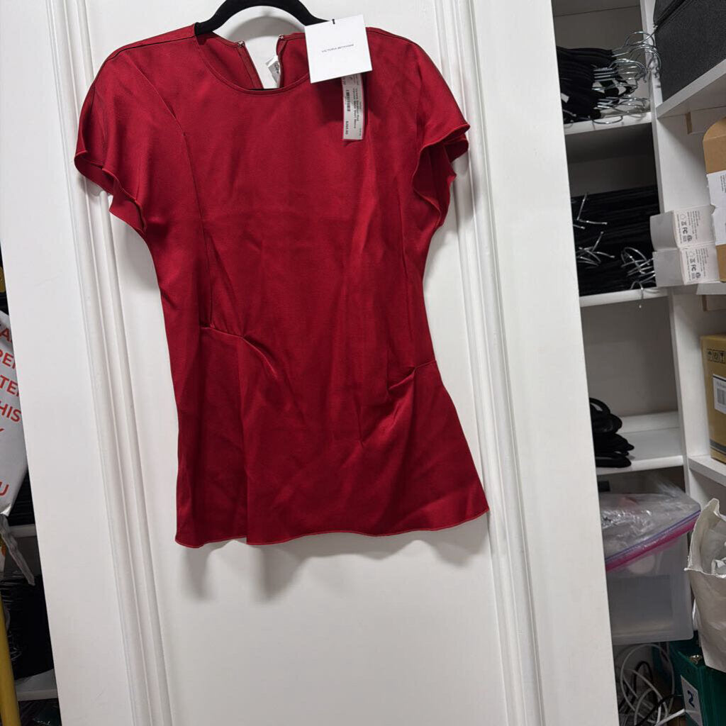 Red Viscose Blend Short Sleeve Top, 2