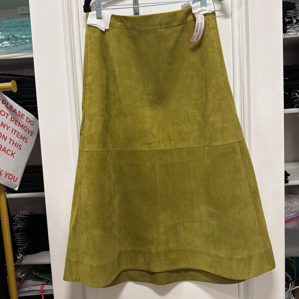Green Suede Midi Paneled Skirt (5600)