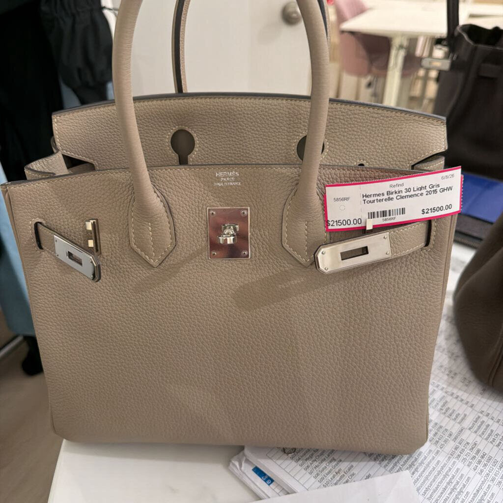 Birkin 30 Light Gris Tourterelle Clemence 2015 PHW