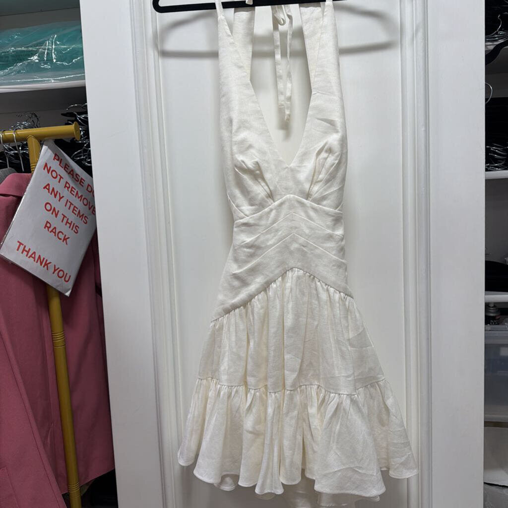 White Linen Sundress Gathered Bottom Dress