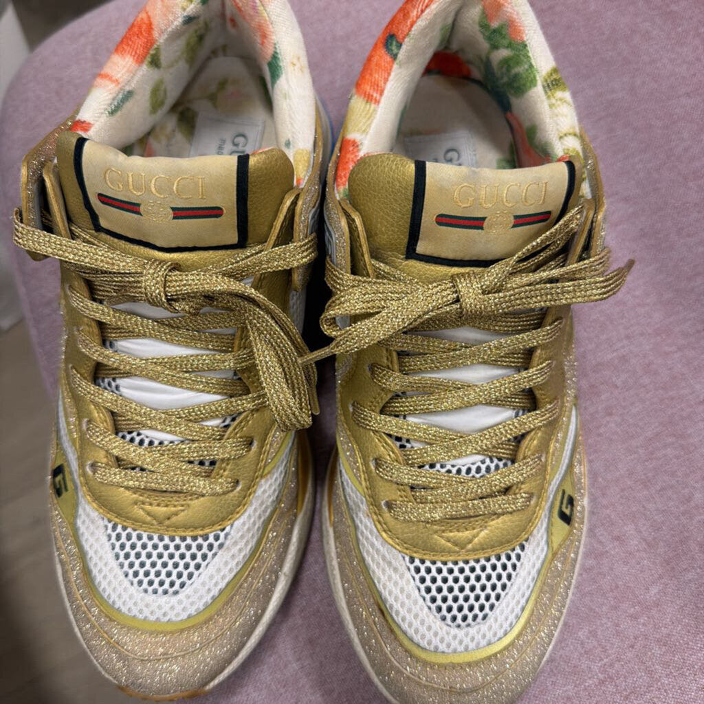 Gold Floral Back Sneaker, 37