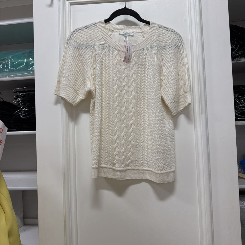 Cream Linen Cable Knit SS Sweater