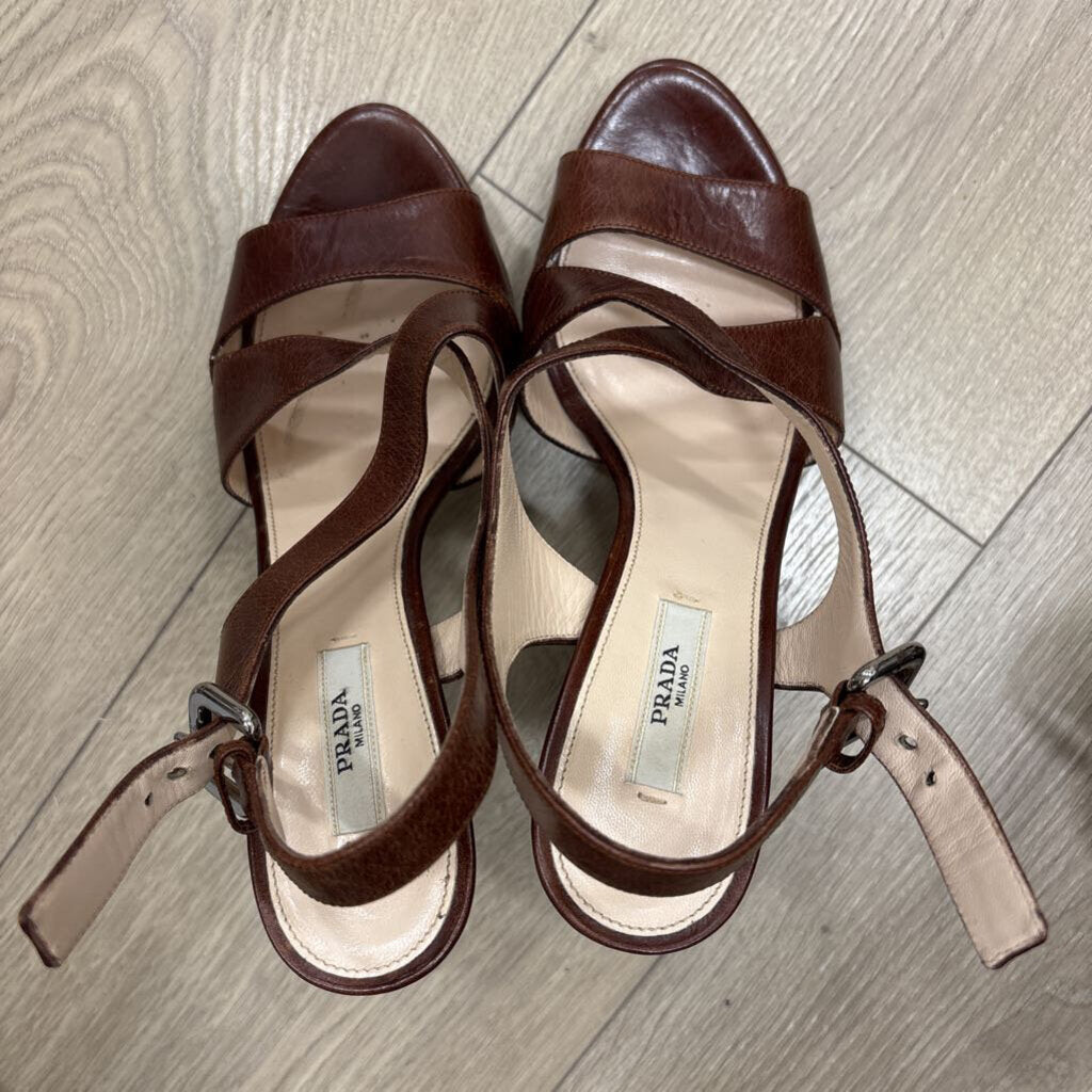 Brown Leather Strappy Heeled Sandal