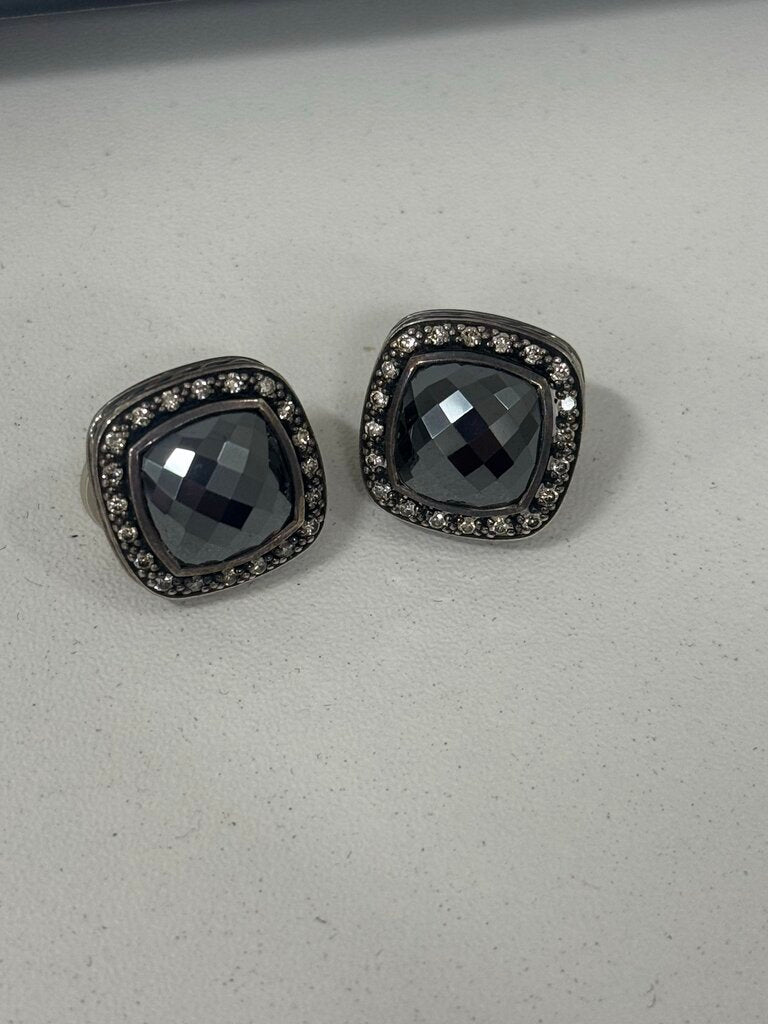 Sterling Silver Hematite + Diamond Albion Earrings