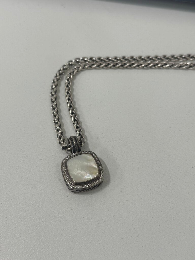 Sterling Silver Mother of Pearl + Diamond Pendant Necklace