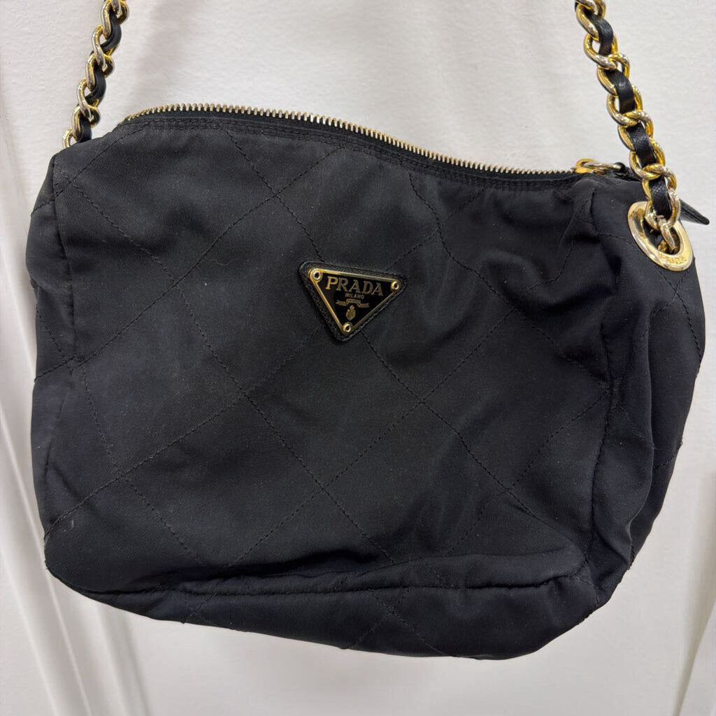 Black Quilted Nylon Crossbody Bag