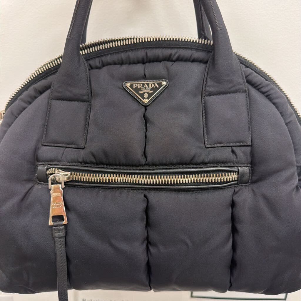 Black Nylon Tessuto Bomber Handbag
