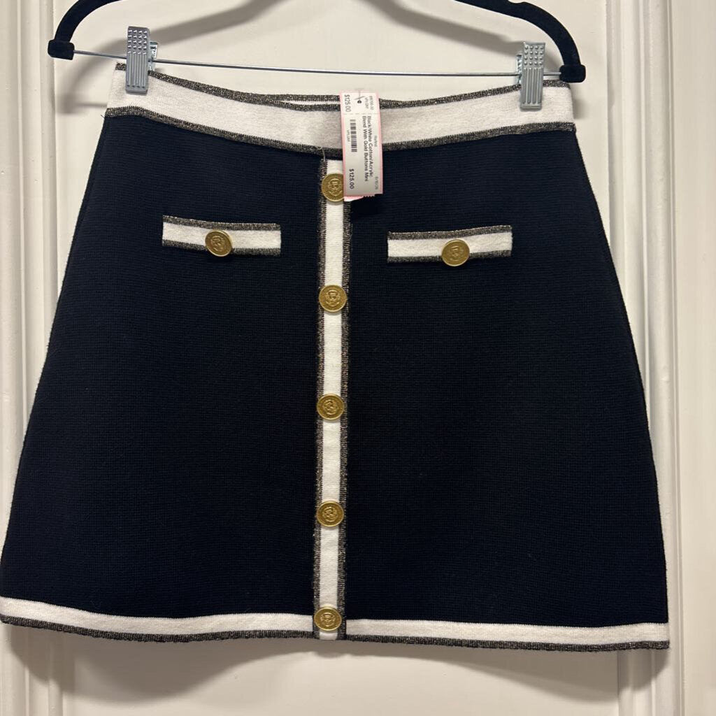 Black/White Cotton/Acrylic Blend With Gold Buttons Mini Skirt