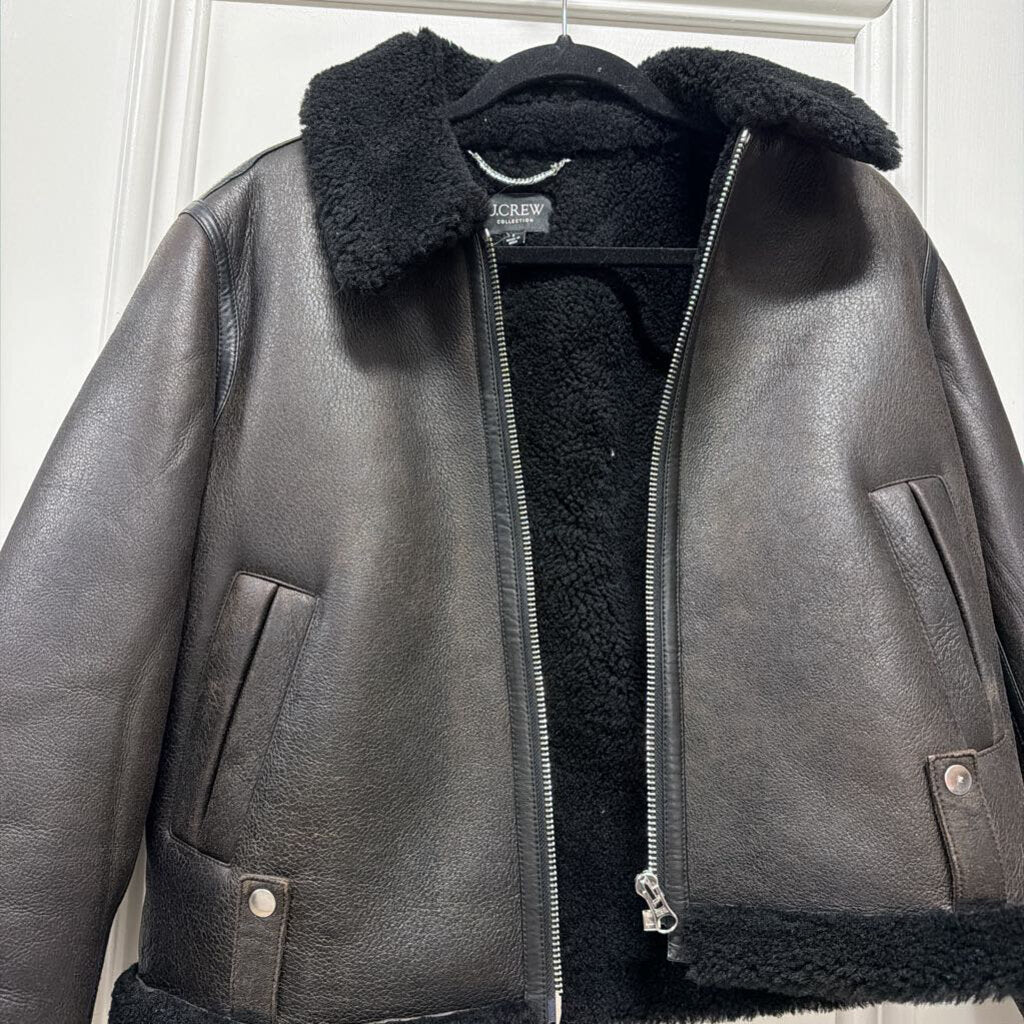 Brown/Black Shearling Lined Leather Jacket