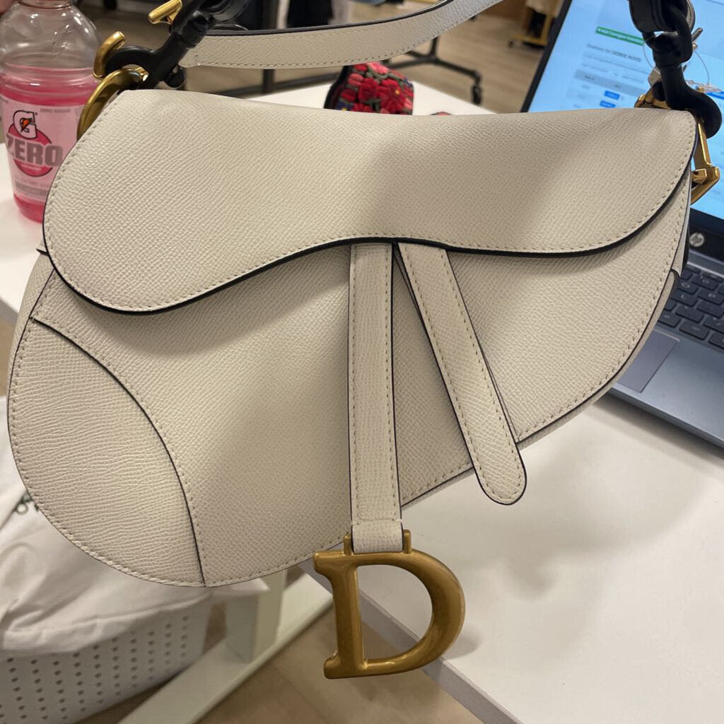 White Grained Calfskin Saddle Bag