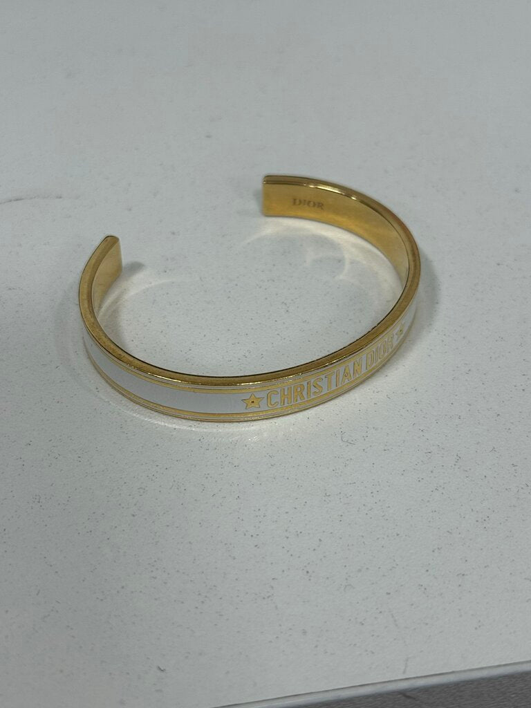 Gold Tone White Enamel Logo Cuff