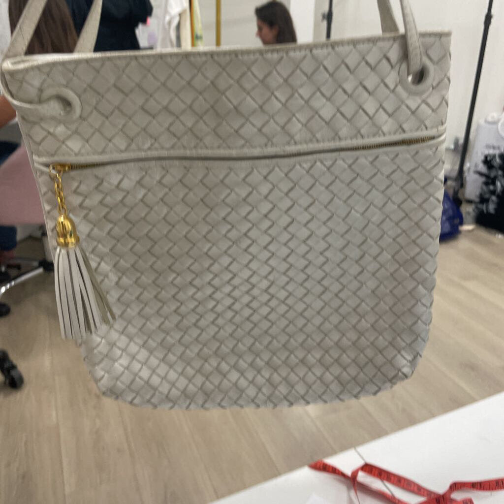 White Intrecciato Woven Shoulder Bag