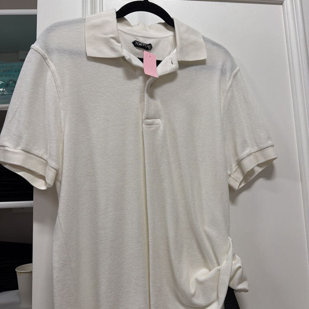 White Cotton Blend Terry Polo