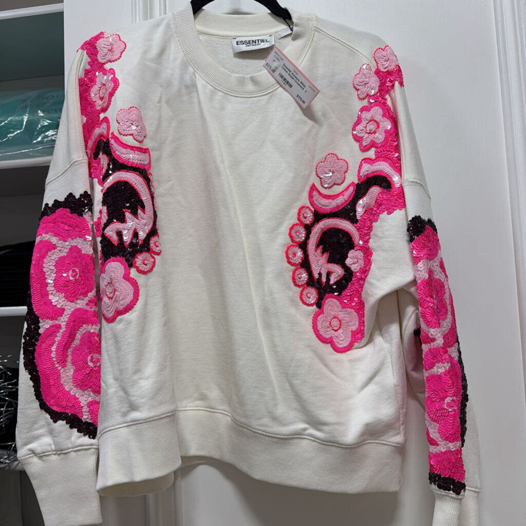 White Cotton Sequin Crewneck