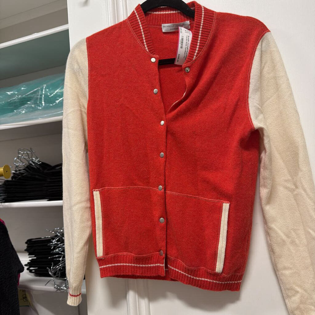 Red/White Varsity-Style Cardigan